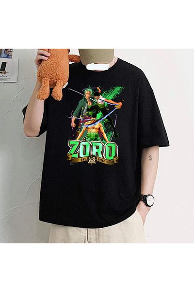 Touz Moda Harajuku Anime One Piece Zoro Black Oversize T-Shirt