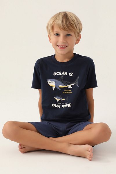 Arnetta Megalodon Navy Blue Boy Bermuda Suit
