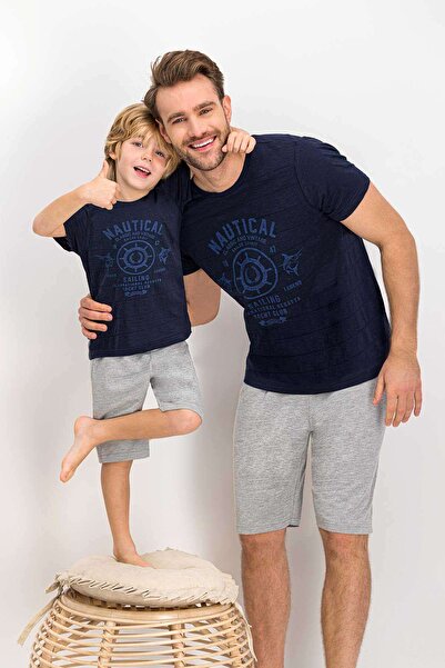 Arnetta Σετ Βερμούδας Navy Blue - Ναυτική Ιστιοπλοΐα, Ποδηλατικό Λαιμόκοψη, Αγόρι