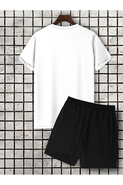 Mella&Co White Black Triangle UFO Logo T-Shirt and Shorts - Printed Crew Neck T-Shirt and Shorts Set