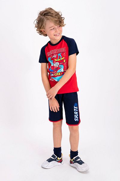 ROLY POLY Boy's Red Bermuda Suit - Rolypoly Skater Dude