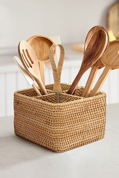 Koza Home Meander El Yapımı Kare Rattan Kaşıklık 8954