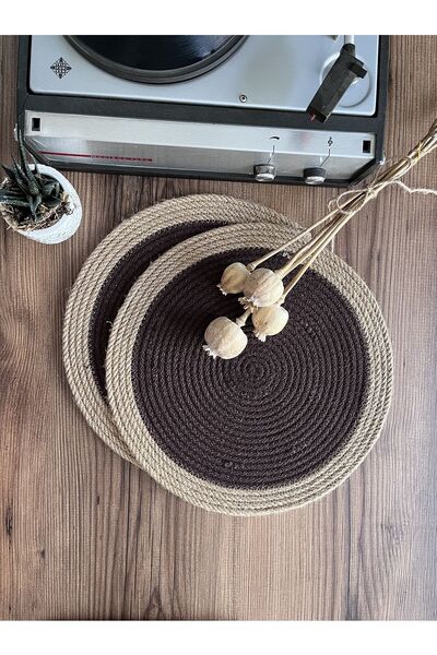 KARNAVAL HOME Volonte Bordered Bitter Coffee Jute American Serve 4 قطع من القش المحبوك