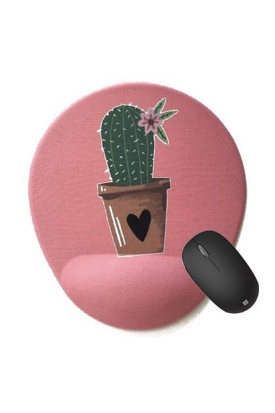 4k tasarım Cactus Mouse Pad with Wrist Support - Pink