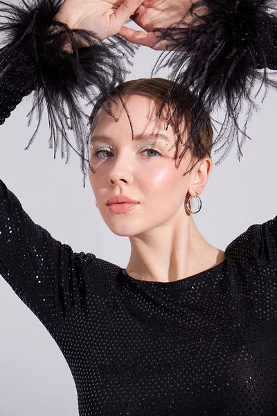 Mozto Patrice Feather Black Long Dress