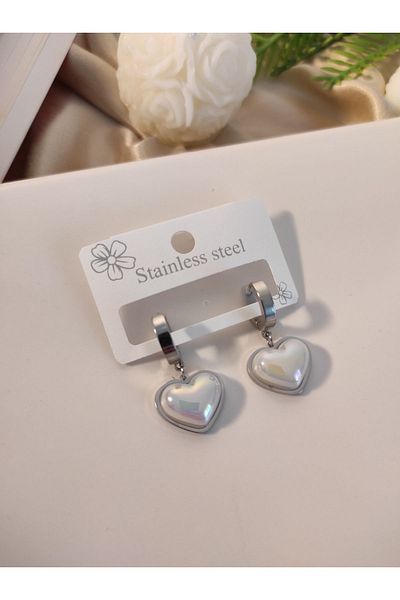 staınless steel Silver Colored 316L Women's Stainless Pearlescent Steel Earrings