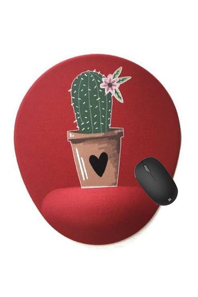 4k tasarım Cactus Mouse Pad with Wrist Support - Red