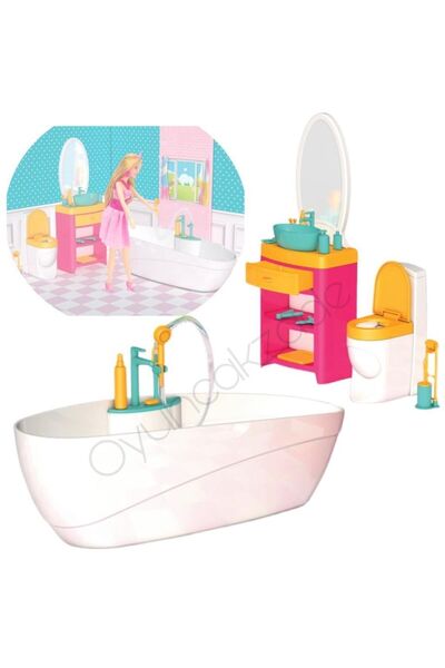 OyuncakZade Oyuncak Aksesuarlı Küvetli Banyo Kız Oyuncakları Banyo Seti