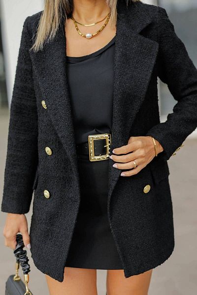 Miyore Sacou din Tweed Blazer cu nasturi aurii cu guler dublu sezon