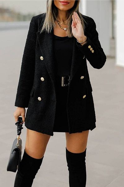 Miyore Sacou din Tweed Blazer cu nasturi aurii cu guler dublu sezon