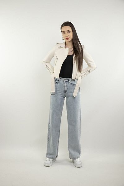Caddemoda Weiße Lederjacke für Damen mit Metallreißverschluss (X-Bİ)