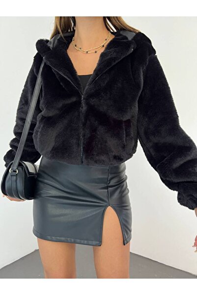 AVSARWEAR Tavşan Peluş Kürklü Fermuarlı Astarlı Mont