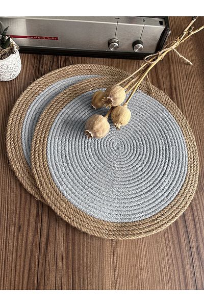 KARNAVAL HOME Volonte Bordered Gray Jute American Service 2-Piece Knitted Wicker Plates