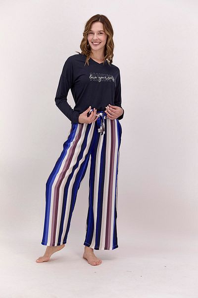 Arnetta Always Love Yourself Navy Blue Women's Long Sleeve Pajamas Set