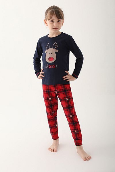 Arnetta Girl's Navy Blue Long Sleeve Pajama Set