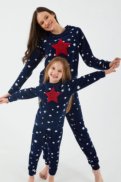 Arnetta Navy Blue Shine Long Sleeve Women's Pajamas Set