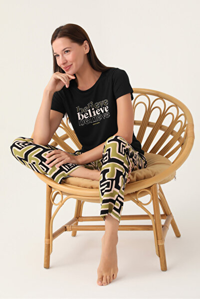 Pierre Cardin Believe Siyah Kadın Kısa Kol Pijama Takımı