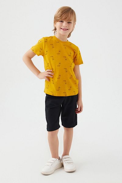 Arnetta With Bird Pattern Mustard Boy Bermuda Suit