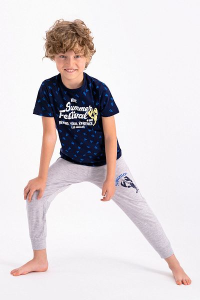 ROLY POLY Rolypoly Summer Festival - Navy Blue Young Men's Short Sleeve Pajama Set