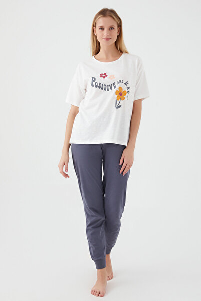 ROLY POLY Rolypoly Positive And Happy Cream Women's Short Sleeve Pajamas Set