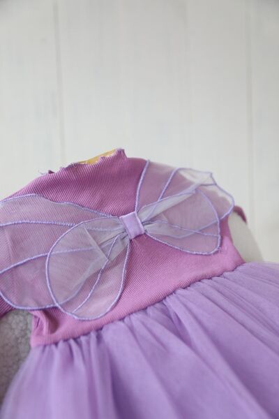 Little Coco Lila Kelebek Kanat Doğum Günü Özel Gün Kız Çocuk Elbise Kostüm