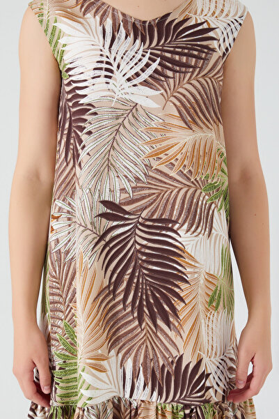 Arnetta Tropical Flowers Patterned - Ανοιχτό καφέ γυναικείο νυχτικό