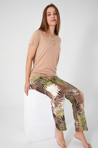 Arnetta Γυναικεία κοντομάνικη πιτζάμα άνετο ανοιχτό καφέ