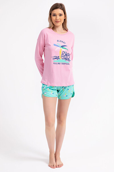 ROLY POLY Rolypoly Feeling Tropical Pembe Kadın Uzun Kol Şort Takım