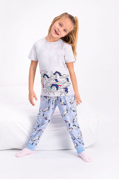ROLY POLY Unicorn Patterned Karmelange Girl's Pajama Set - Short Sleeve