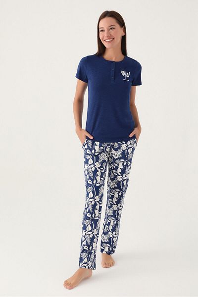 Pierre Cardin Set de pijamale cu mânecă scurtă pentru femei Branch bleumarin