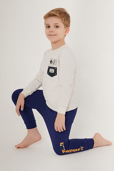 Rolypoly Little Builder White Boy's Long Sleeve Pajamas Set