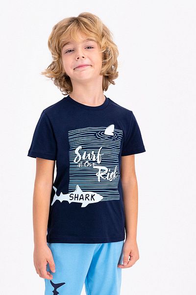 ROLY POLY Boy's Navy Blue Printed Shorts Suit - Rp2322-c