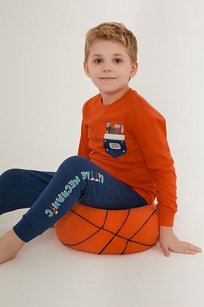 Rolypoly Little Builders Orange Boy Long Sleeve Pajama Set