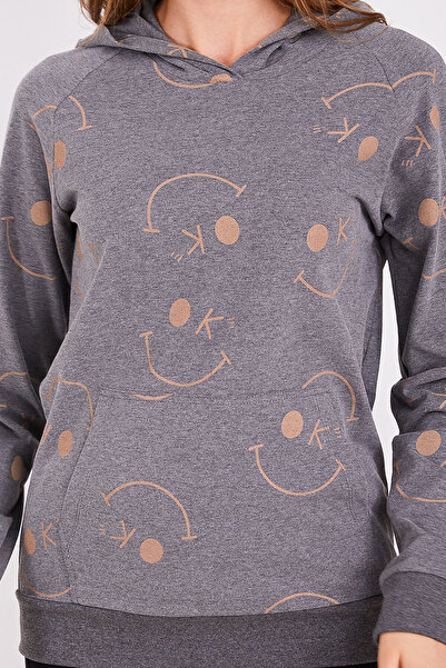 Arnetta Smile Gri Kadın Uzun Kol Pijama Takım