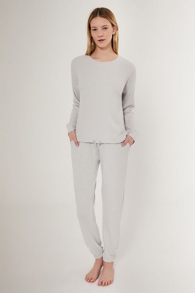 Pierre Cardin Set de pijamale cu mânecă lungă, gri Pinstripe, pentru femei