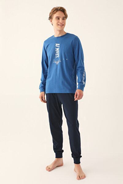 Rolypoly Erkek Mavi Uzun Kol Pijama Takım