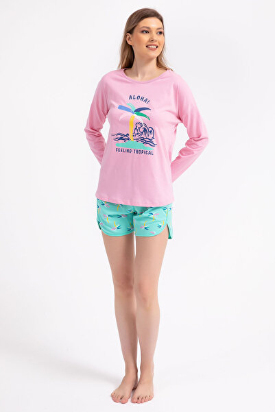 ROLY POLY Rolypoly Feeling Tropical Pembe Kadın Uzun Kol Şort Takım