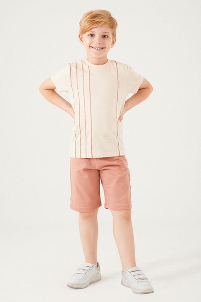 Arnetta Vertical Stripes Beige Boy Bermuda Suit