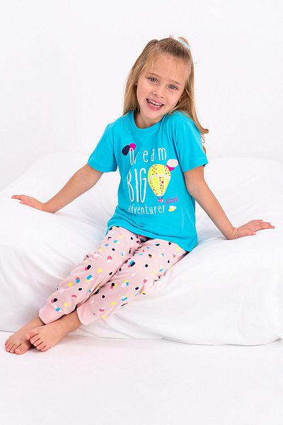 ROLY POLY Rolypoly Dream Big Turquoise Girl's Short Sleeve Pajama Set