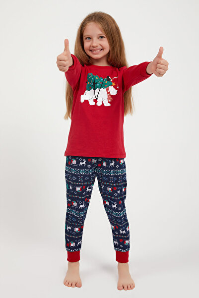Arnetta Red Polar Bear Long Sleeve Girl's Pajama Set