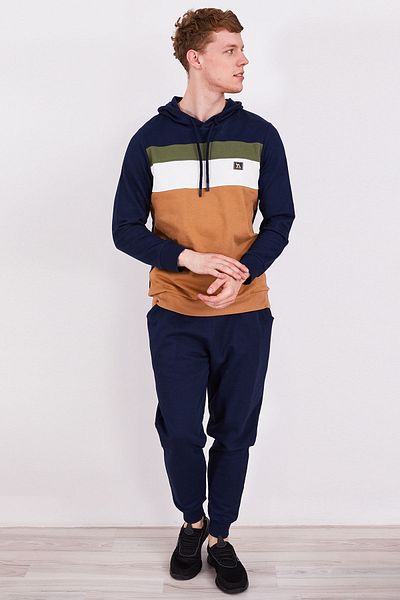 Arnetta Ανδρική μακρυμάνικη πιτζάμες Basic Navy Blue με κουκούλα
