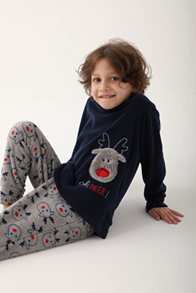 Arnetta Deers Lacivert Erkek Çocuk Uzun Kol Pijama Takım