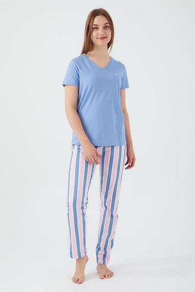 Pierre Cardin Set pijama pentru damă Light Indigo - Detalii în dungi, mânecă scurtă