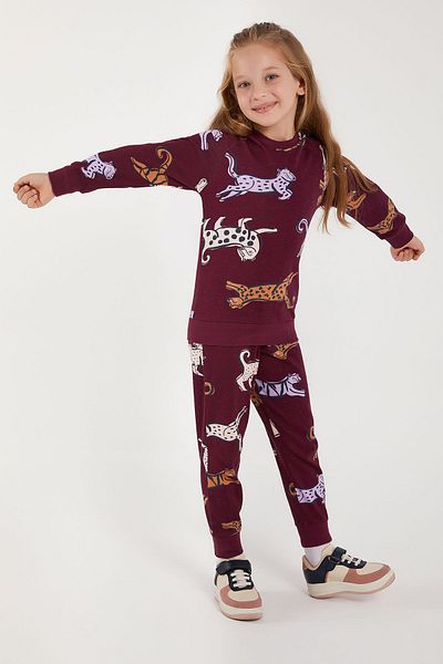 Arnetta Tiger Purple Girl's Long Sleeve Pajama Set