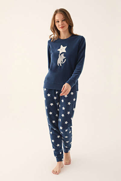 Arnetta Koyu Indigo Kadın Uzun Kol Pijama Takım