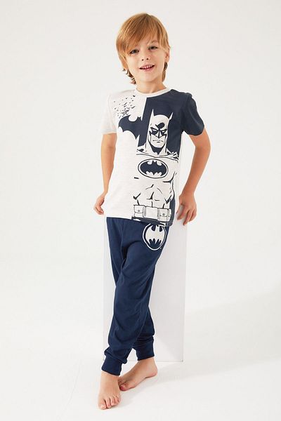 Batman Yellow White Boy's Short Sleeve Pajama Set