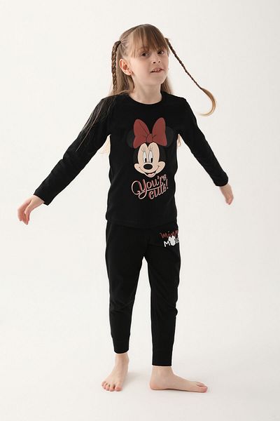Minnie Mouse Disney Girl's Black Long Sleeve Pajamas Set