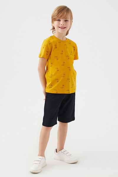 Arnetta With Bird Pattern Mustard Boy Bermuda Suit