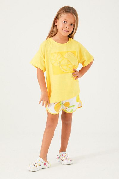 ROLY POLY Green Girl's Shorts Set - Rolypoly Fruit Pattern