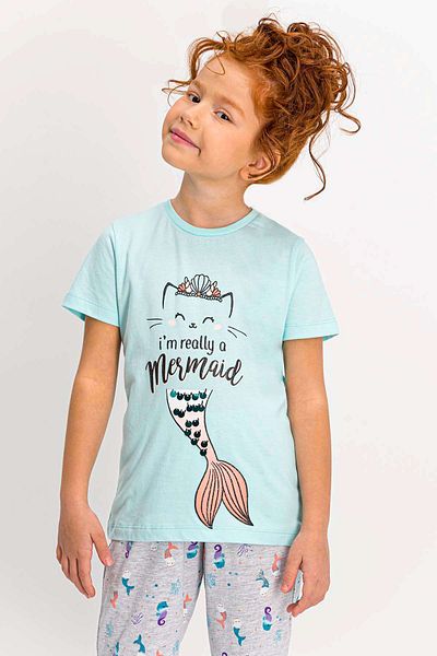 ROLY POLY Rolypoly Mermaid Nile Green Girl's Crew Neck Capri Set